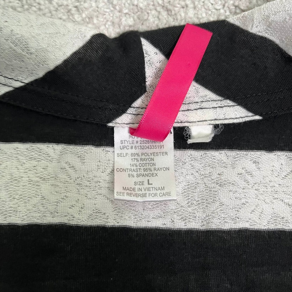 Y2K Black White Striped Open Front Cardigan Tunic Top Scene Emo Women's Size L - Picture 4 of 7